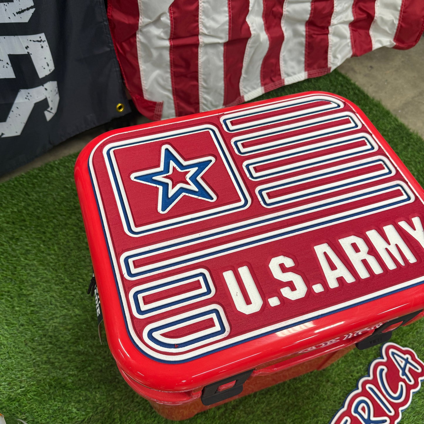 Army American Flag Cooler Top Pad - Tri color : Red, White, Blue