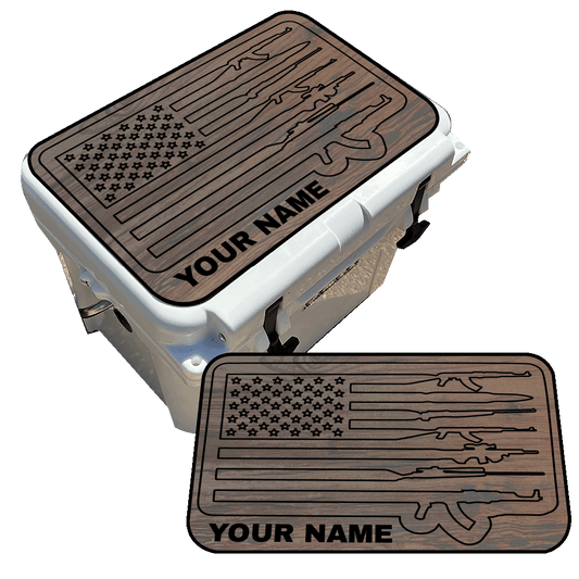 American Flag and Guns - Woodgrain Cooler Pad Top with NAME