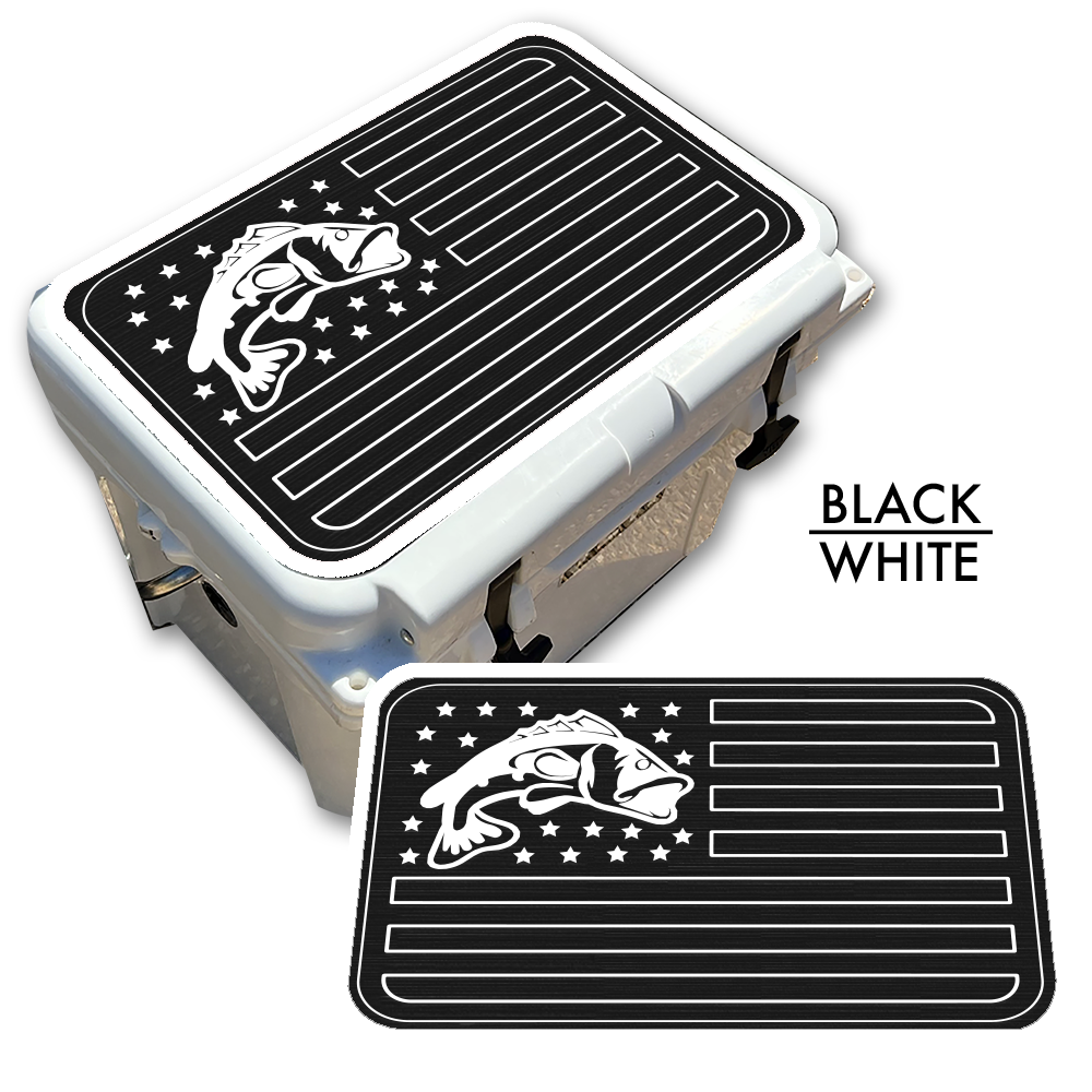 Bass Fish American Flag - Cooler Pad Top Black / White Bass Fish American Flag - Cooler Pad Top Black / White