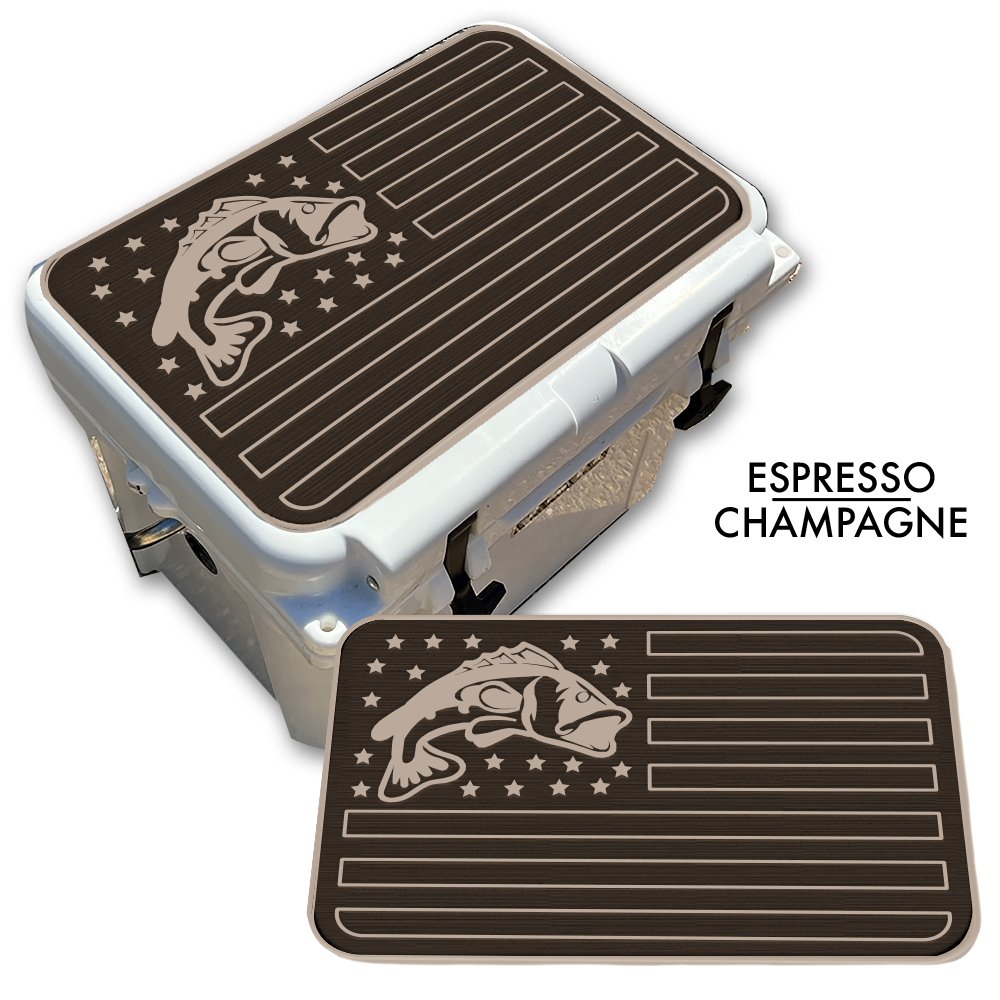 Bass Fish American Flag - Cooler Pad Top | Decked Out Factory Bass Fish American Flag - Cooler Pad Top | Decked Out Factory