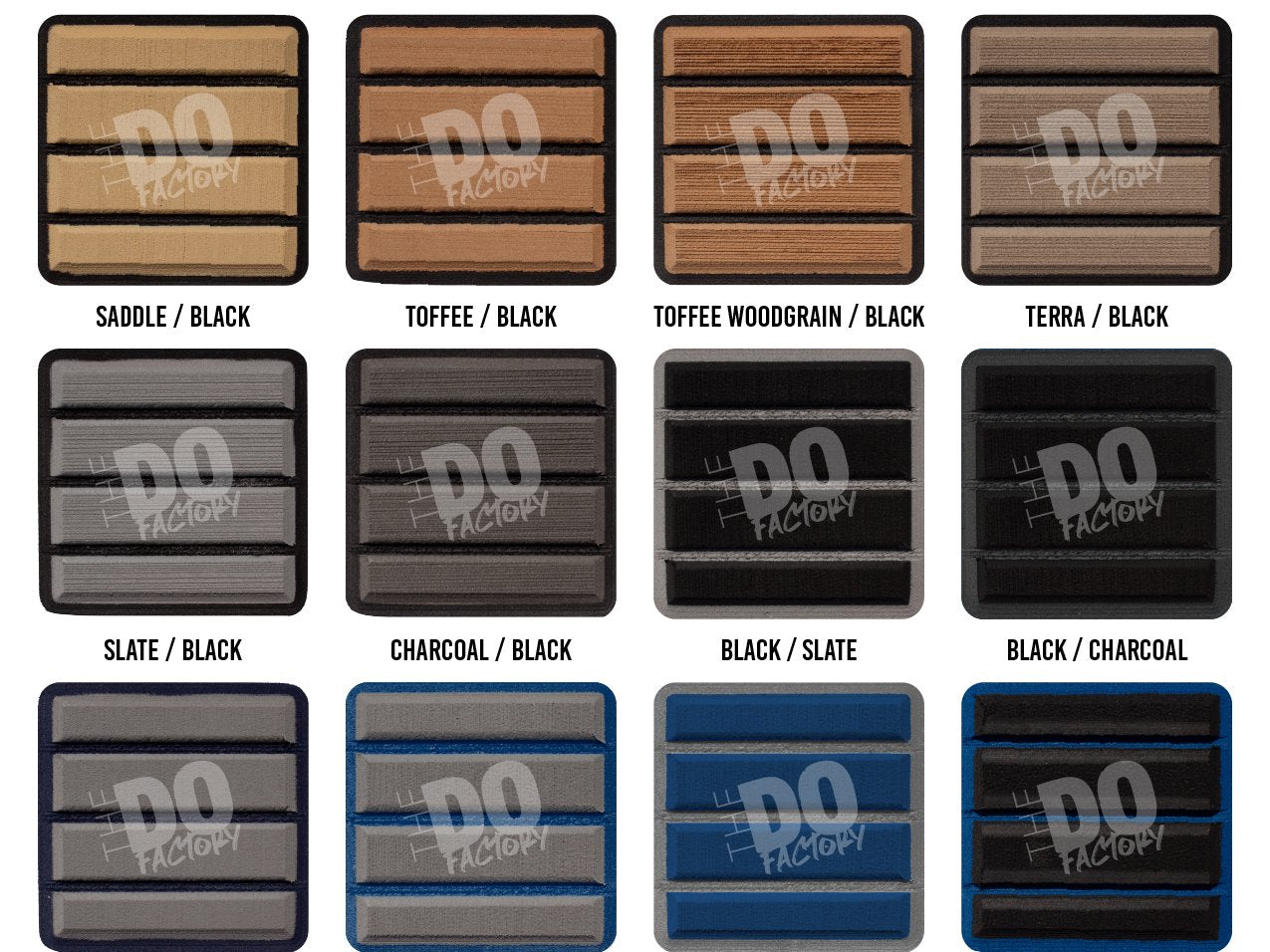 Decked Out Factory marine-grade EVA foam color swatches, brushed two-layer combinations