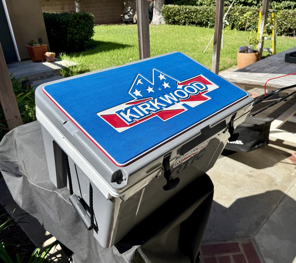 Business customer with custom logo cooler top pads from Decked Out Factory