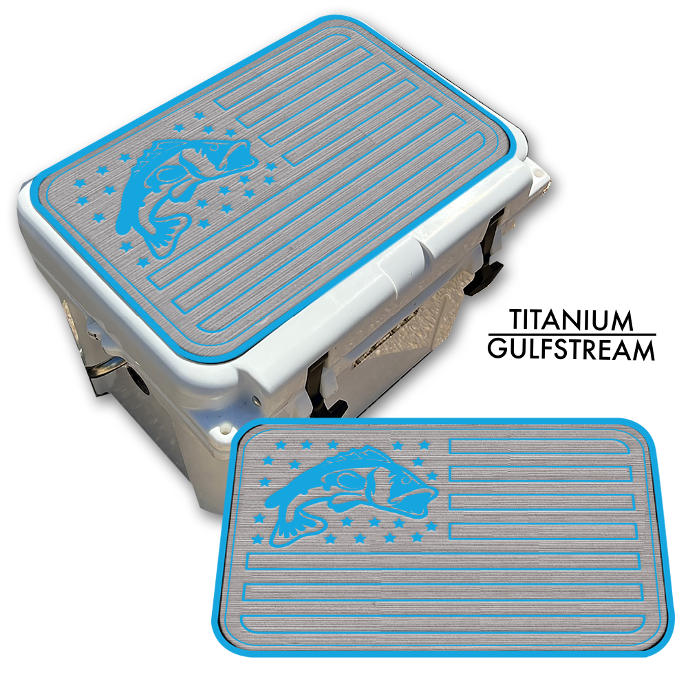 custom fish box Bass Fish American Flag - Cooler Pad Top