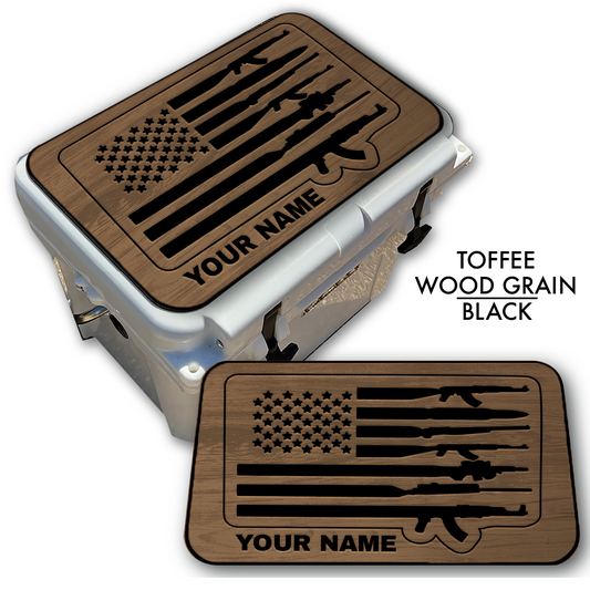 American Flag and Guns - Woodgrain Cooler Pad Top with NAME